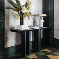 Bomen 66" Asymmetrical Black Oak Wood Console Table