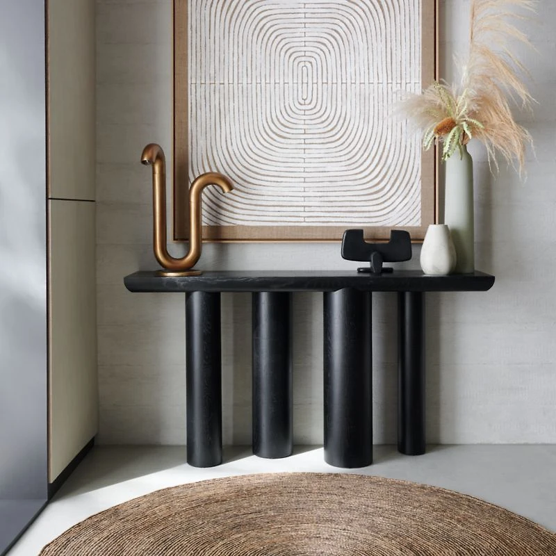 Bomen 66" Asymmetrical Black Oak Wood Console Table