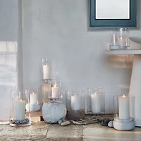 Curve Marble and Glass Hurricane Candle Holder 6.5"