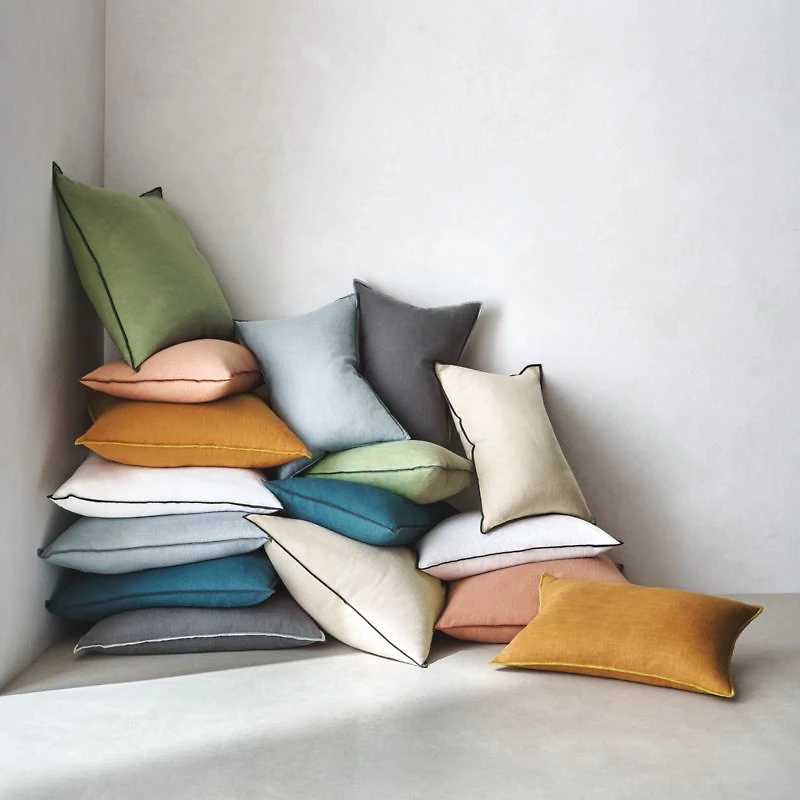 Grey 22"x15" Merrow Stitch Cotton Throw Pillow Cover