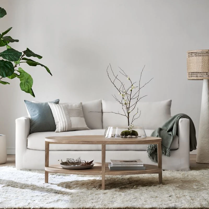 Clairemont Natural Oak Wood 60" Oval Coffee Table with Shelf