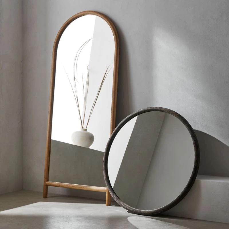 Natia Ebonized Oak Round Wall Mirror 36"