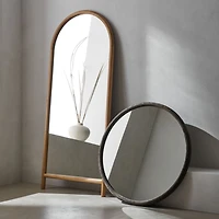 Natia Ebonized Oak Round Wall Mirror 36"