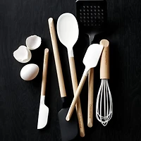 Crate & Barrel Wood and White Silicone Slotted Spoon