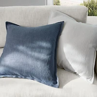 White 20"x20" Laundered Linen Throw Pillow with Feather Insert