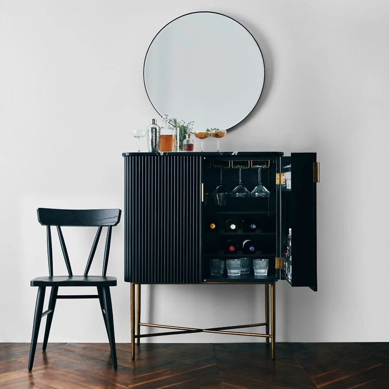 Fayette Black Nero Marquina Fluted Bar Cabinet