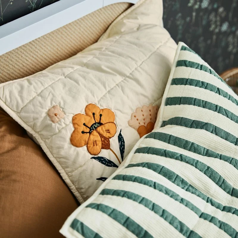 Teal Striped Waffle Weave Organic Cotton Kids Pillow Sham