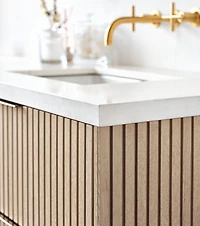 Batten 72" White Marble Top and Oak Wood Double Sink Floating Vanity