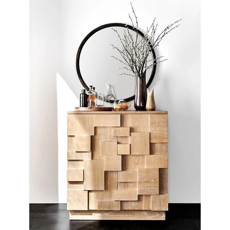 Natia Ebonized Oak Round Wall Mirror 36"