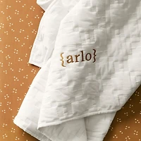White Geometric Stitch Embroidered Cotton Baby Crib Quilt