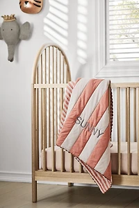 Riviera Terracotta Pink and Oatmeal Stripe Organic Cotton Reversible Baby Crib Quilt