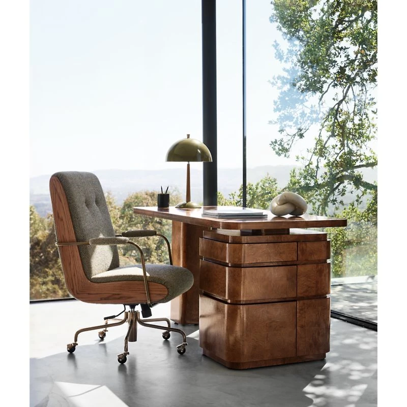 Greye 60" Burl Wood Desk with Swivel Drawers