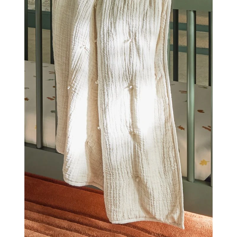 Aire Stone Tan Crinkle Organic Cotton Baby Crib Quilt