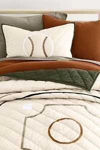 Modern Baseball Embroidered Organic Cotton Kids Twin Quilt