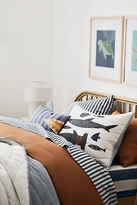 Shark Face Striped Embroidered Kids Throw Pillow