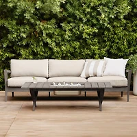 Andorra 97" Weathered Grey Wood Outdoor Sofa with Sand Cushions