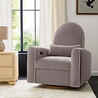 Miles Fawn Beige Velvet Nursery Power Recliner Chair with Wooden Base