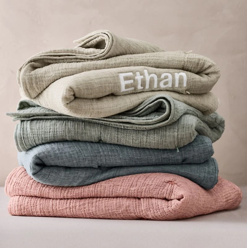 Aire Muted Teal Crinkle Hand-Quilted Organic Cotton Kids Twin Comforter