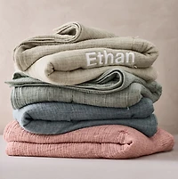 Aire Muted Teal Crinkle Hand-Quilted Organic Cotton Kids Twin Comforter