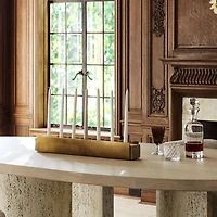 Liner Travertine and Brass Candelabra by Brigette Romanek