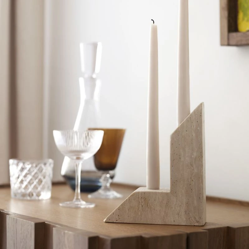 Up Travertine 2-Taper Candle Holder by Brigette Romanek