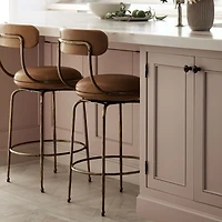 Bess Leather and Metal Swivel Counter Stool by Brigette Romanek