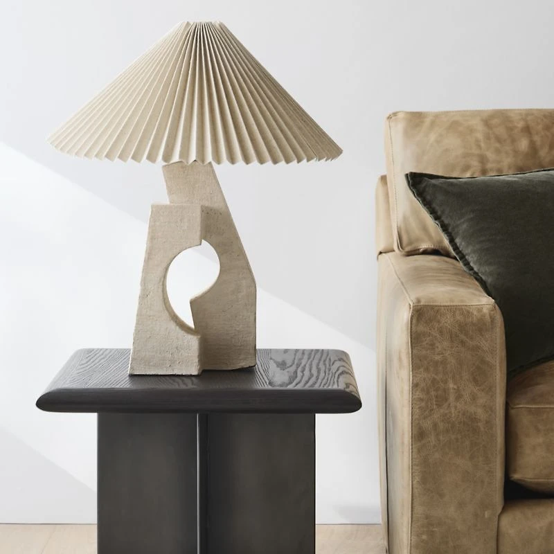 Ruins Cream Ceramic Sculptural Table Lamp with Pleated Shade by Athena Calderone 20"