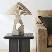 Ruins Cream Ceramic Sculptural Table Lamp with Pleated Shade by Athena Calderone 20"