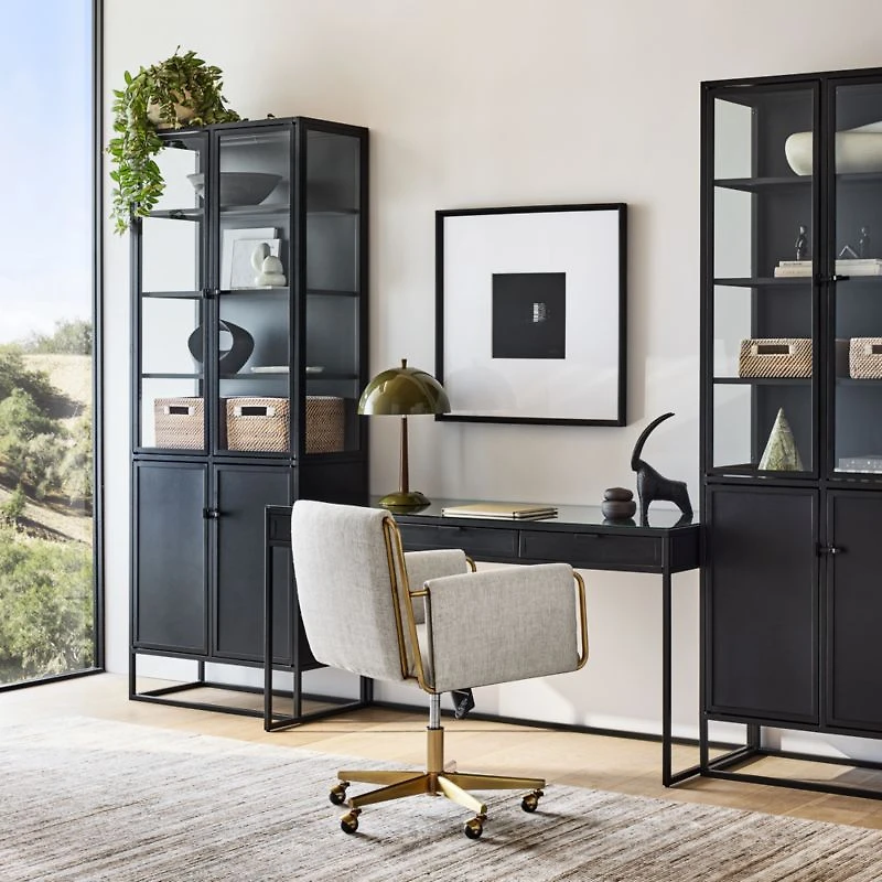 Casement 60" Black Metal Desk with File Cabinet