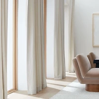 Matelasse Crisp White with Natural Stripe Organic Cotton Window Curtain Panel 52"x84"