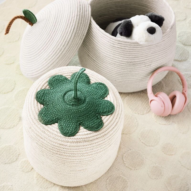 Apple and Strawberry Cotton Rope Fruit Bin Set