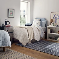 Bevel Blue with White Piping Twin Wall-Mounted Headboard