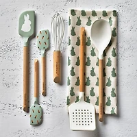 Bunny Dusty Blue Green Silicone and Wood Scraper Spatula
