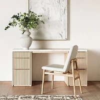 Batten 61.5" Natural Oak Wood Desk with White Marble Top and Panel Set with 6 Reversible Shelves