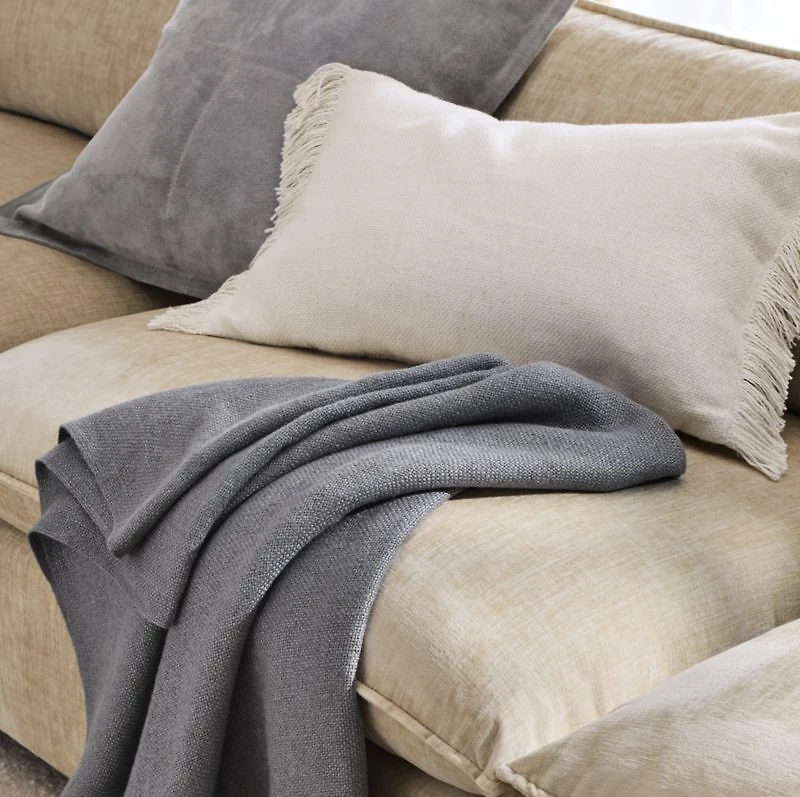 Casual Textured Fringe 24"x16" Arctic Ivory Throw Pillow with Feather Insert