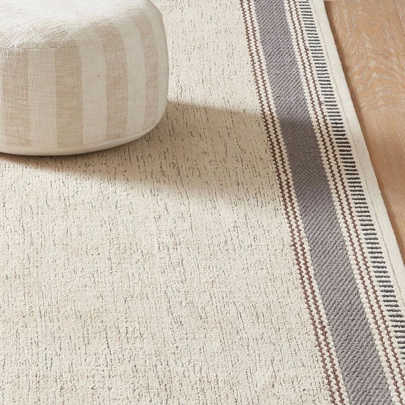 Border Stripe Slate Blue Chenille Kids Area Rug 6'x9'