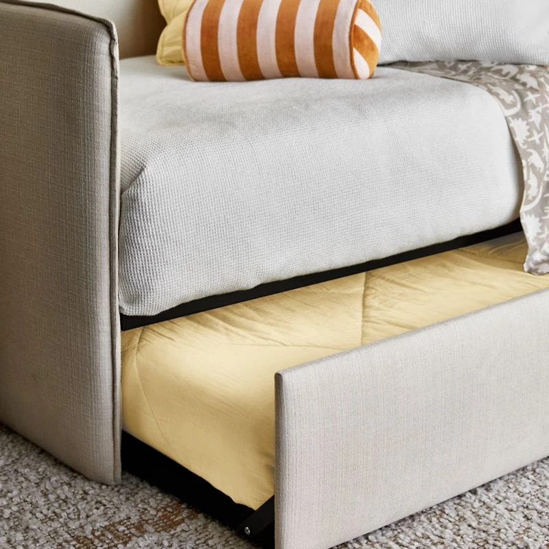 Noa Cream Kids Twin Daybed with Storage and Trundle Bed