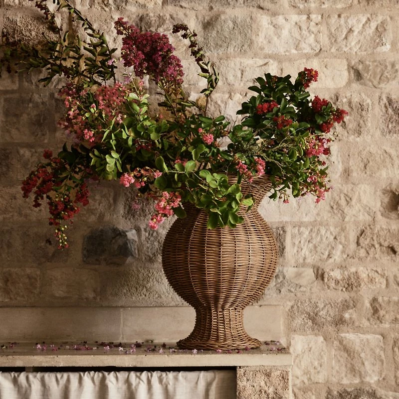 Alford Tall Brown Woven Rattan Vase 19"