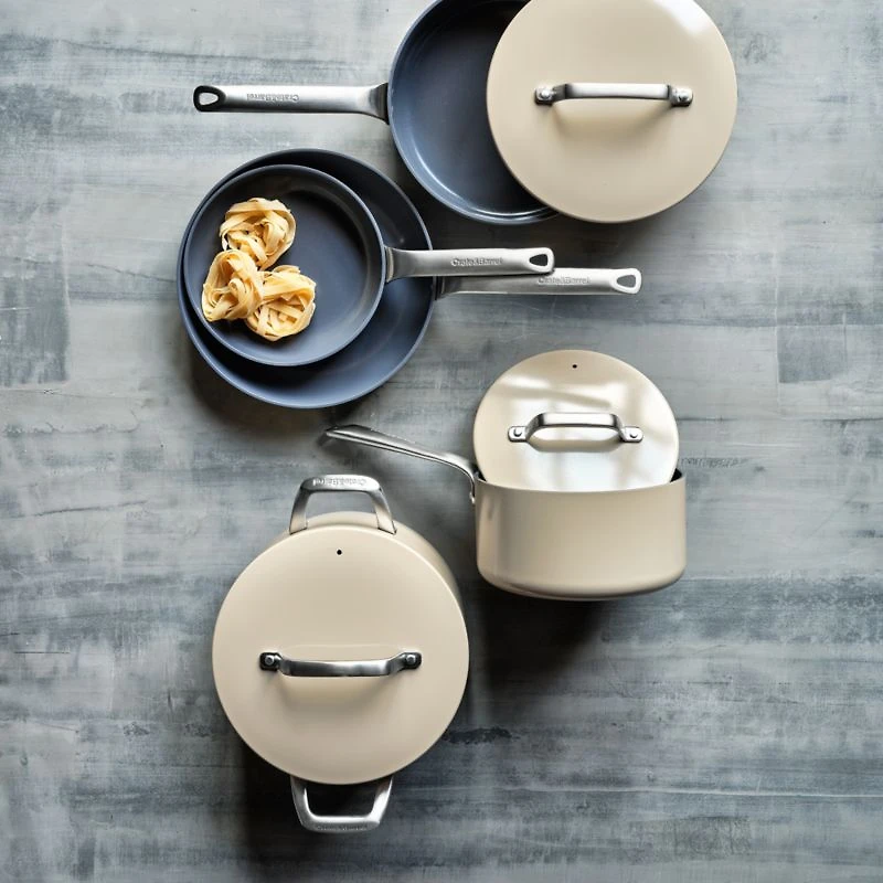 Crate & Barrel EvenCook Ceramic ™ Taupe Nonstick 8-Piece Cookware Set with Bonus