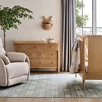 Graphic Stripe Mist Blue Handwoven Flatweave Kids Performance Area Rug 6'x9'
