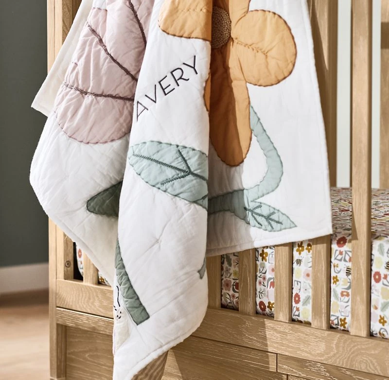 Flora Applique Organic Cotton Baby Crib Quilt