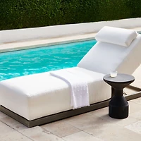 Ashore Grey Solid Mahogany Wood Outdoor Chaise Lounge with White Cushions