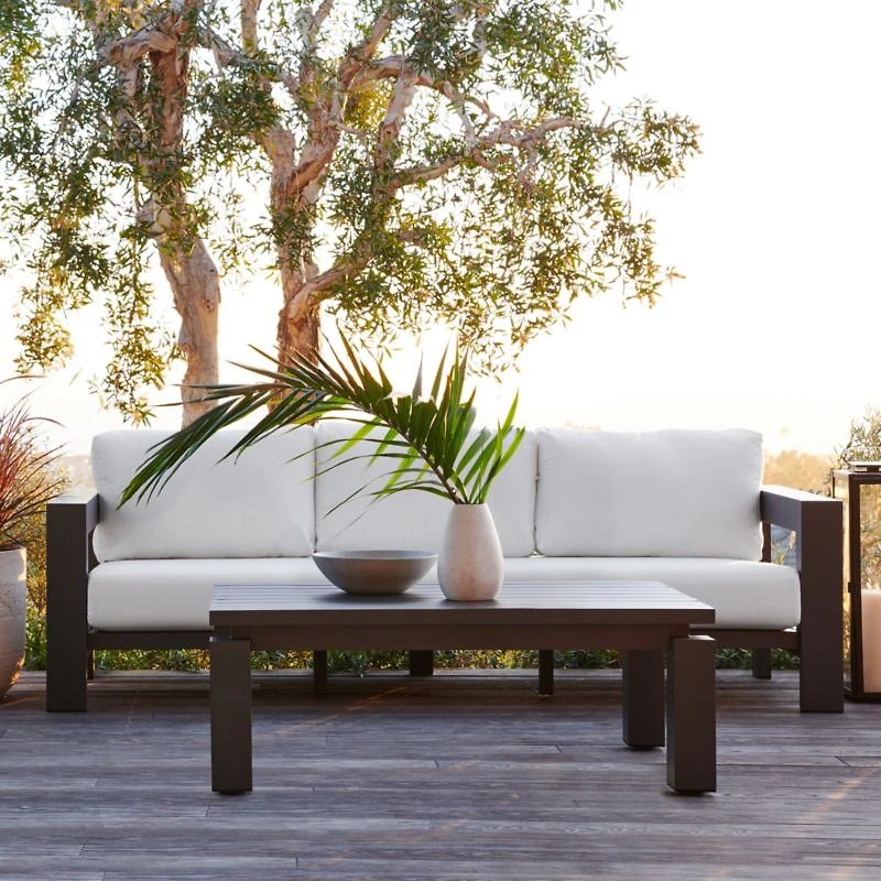 Walker 63" Metal Outdoor Loveseat with Canvas White Sunbrella ® Cushions