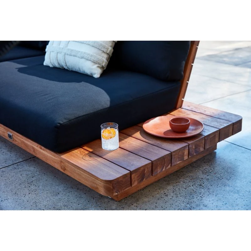 Shinola Runwell 3-Piece Teak Outdoor Sectional with Black Cushions