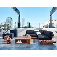 Shinola Runwell 3-Piece Teak Outdoor Sectional with Black Cushions