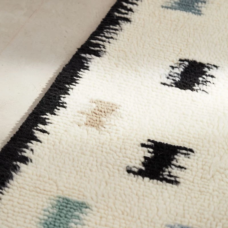 Neutral Scattered Checks Washable Wool Shag Kids Rug 4x6