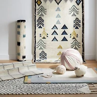 Neutral Scattered Checks Washable Wool Shag Kids Rug 4x6