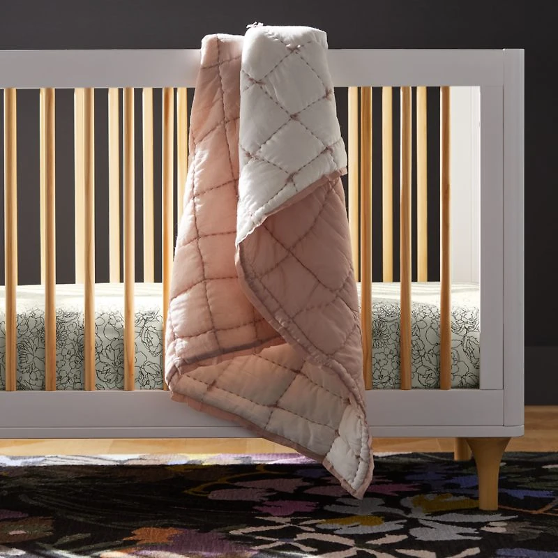 Babyletto Lolly White & Natural Wood 3-in-1 Convertible Baby Crib with Toddler Bed Conversion Kit