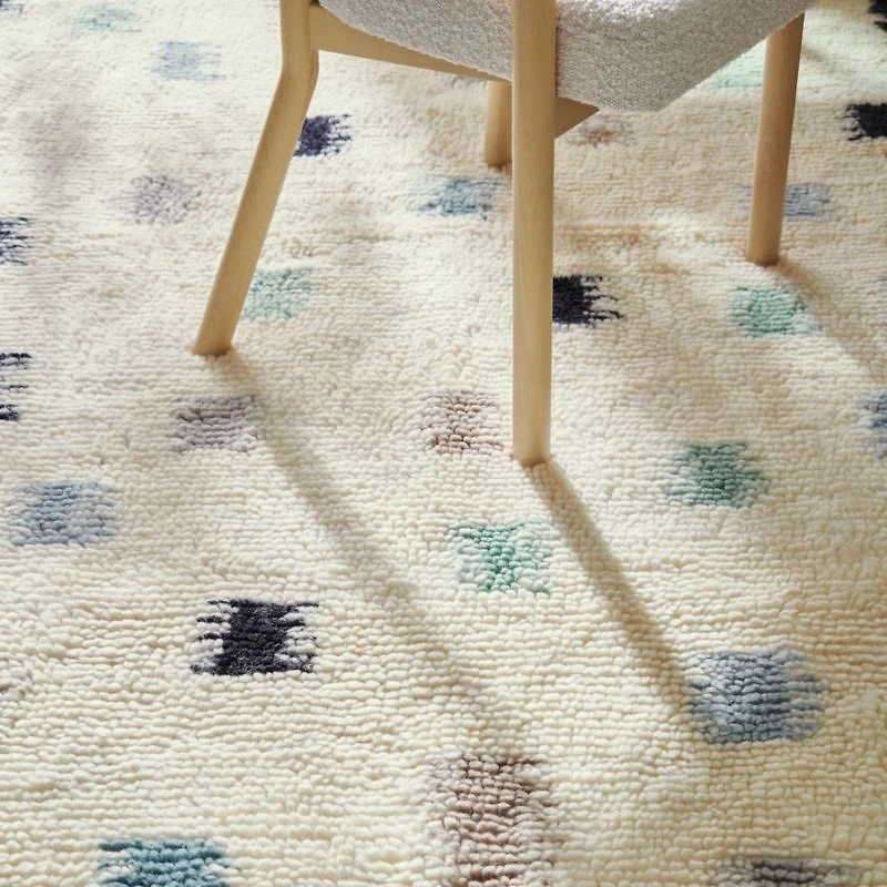 Neutral Scattered Checks Washable Wool Shag Kids Rug 4x6