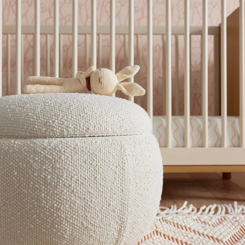 Pollie White Snow Boucle Round Storage Nursery Ottoman